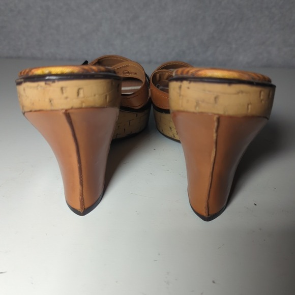 Enzo Angiolini Womens Strappy Wedge Cork Leather Sandals Platform 8.5M Brown Y2K - Picture 4 of 6